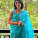 Nisha Foliage Organza Saree - Blue
