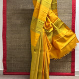 Pin Stripes Colour Blocked Kanchi Silk Saree - Yellow