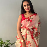 Nisha Bloom Organza Saree - Beige
