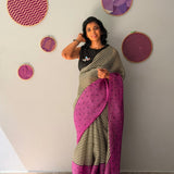 Tuhina Stripes Print Play Organza Saree - Purple