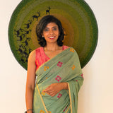 Tushara Zari Checks Tussar Saree - Mint