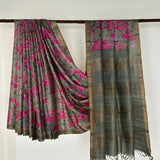 Maya Pink Rose Tussar Saree - Sage and Pink