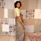 Water Lily Embroidered Tussar Silk Saree - Beige