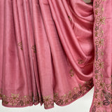 Water Lily Embroidered Tussar Silk Saree - Pink