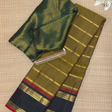 Sumangala Horizontal Stripes Kanchi Silk Saree - Yellow