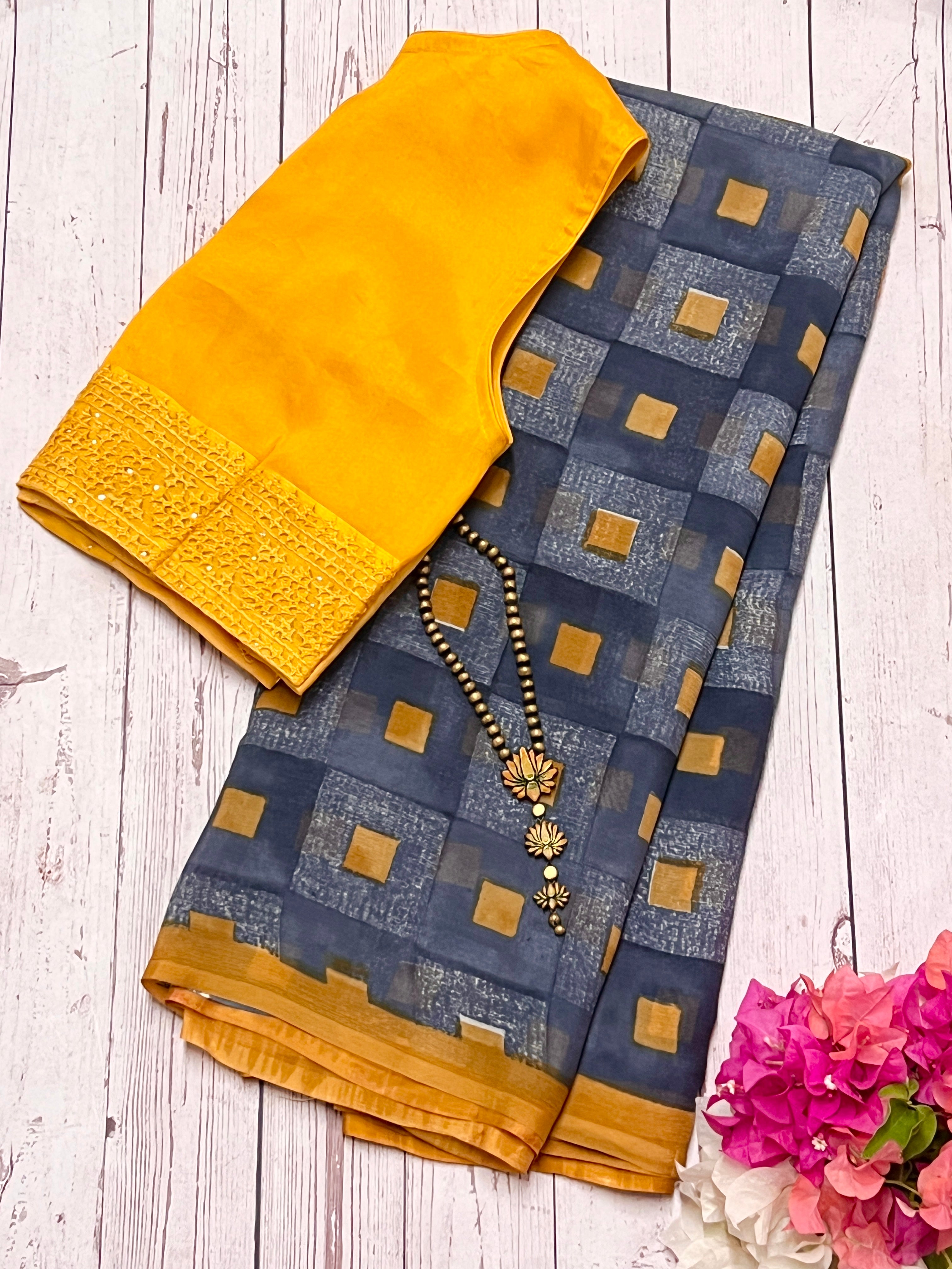 Tile printed chiffon saree