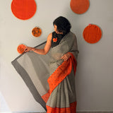 Tuhina Stripes Print Play Organza Saree - Orange