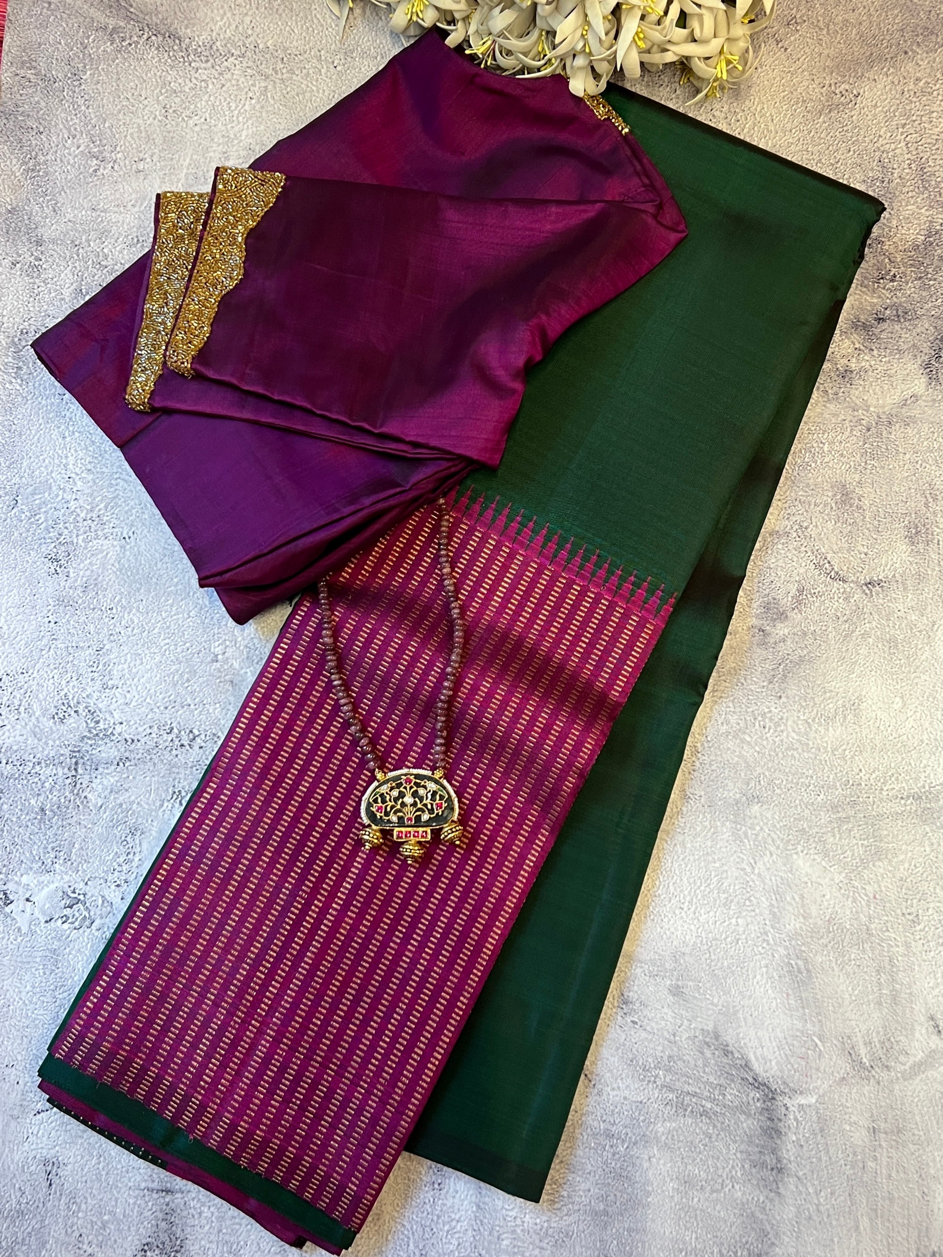 Block design Kanchipuram silk saree