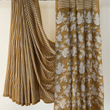 Veena Striped Peonies Tussar Saree - Ochre
