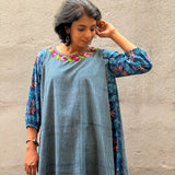 Micro Checks Embroidered Panel Dress