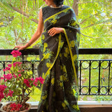 Nisha Bloom Organza Saree - Black