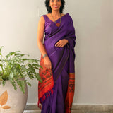 Kalpataru Kalamkari Silk Saree - Purple