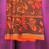 Kalpataru Floral Kalamkari Silk Saree - Violet and Orange