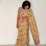 Fiza Sprig Chiffon Saree - Yellow
