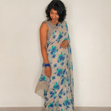 Fiza Sprig Chiffon Saree - Teal