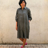 Black Bandhani Silk Shirt Dress