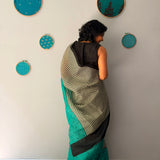 Tuhina Stripes Print Play Organza Saree - Turquoise