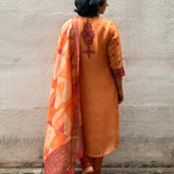 Coral Embroidered Silk Kurta Set