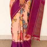 Kalpataru Kamadhenu Kalamkari Silk Saree - Peach