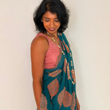 Fiza Leaf Chiffon Saree - Coral