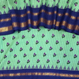 Floral Handprinted Gadwal Silk Saree – Turquoise