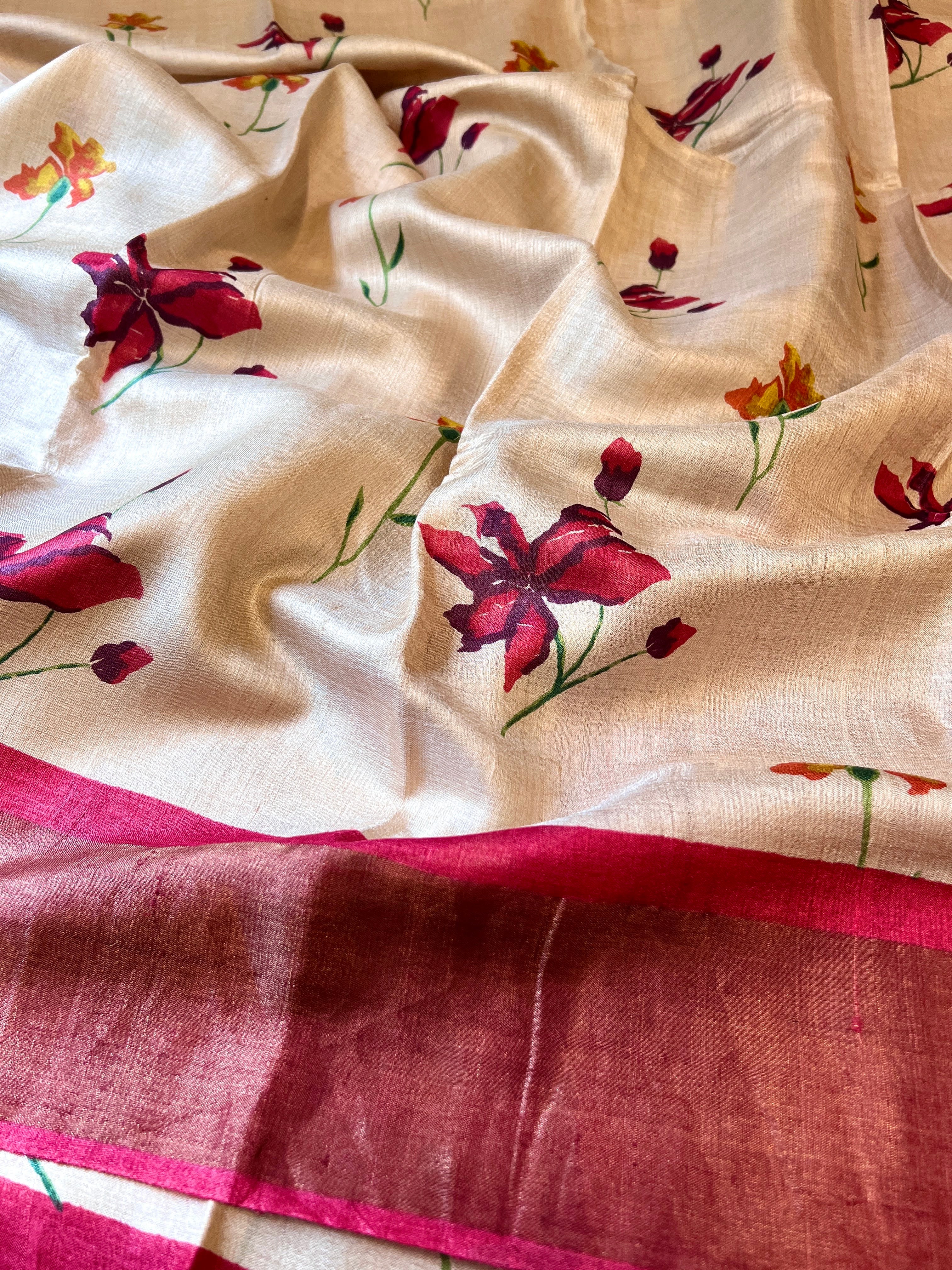 Maya hibiscus tussar saree