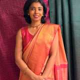 Mishrita Ornamental Border Chiffon Saree - Peach and Beige