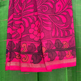 Kalpataru Raindrop Kalamkari Silk Saree - Green and Pink