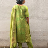 Soft Sage Kutch Embroidered Tussar Kurta Set