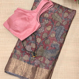 Forest Raga Tussar Kalamkari Saree - Maroon