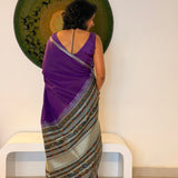 Kalpataru Floral Kalamkari Silk Saree - Violet and Grey