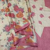 Veena Floral Tussar Saree - Beige, Pink and Peach