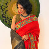 Mila Ajrakh Noir Kanchipuram Silk Saree - Red