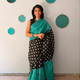 Tuhina Dots Print Play Organza Saree - Teal