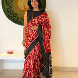 Handwoven Ikat Silk Saree - Vermilion