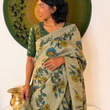Kalpataru Intertwined Kalamkari Silk Saree - Green