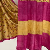 Veena Floral Tussar Saree - Yellow and Pink