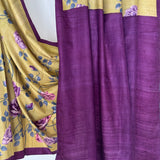 Veena Floral Tussar Saree - Citron and Purple