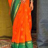 Mohana Kolam Kanchi Silk Saree - Orange and Green