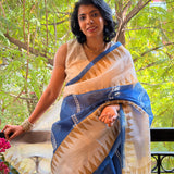 Nisha Geometric Organza Saree - Blue