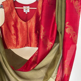 Mishrita Creeper Border Organza Saree - Olive and Red