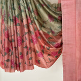 Veena Floral Shaded Tussar Saree - Pink and Green