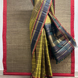 Sumangala Horizontal Stripes Kanchi Silk Saree - Yellow