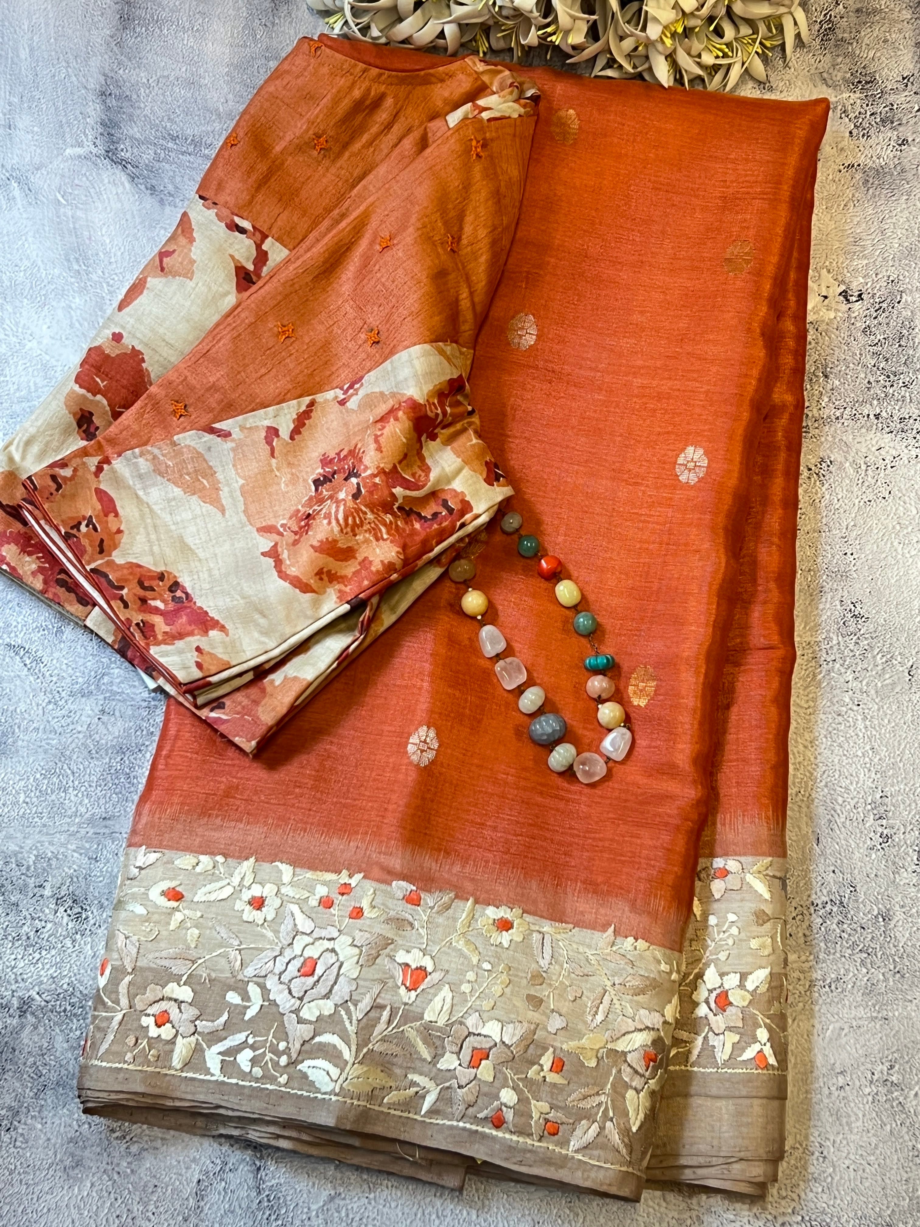 Tussar Parsi gara embroidered saree