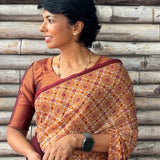 Maroon and gold zari striped silk blouse