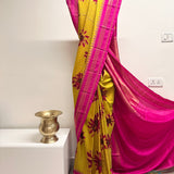 Sunflower Handprinted Gadwal Silk Saree – Yellow