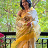 Nisha Floral Organza Saree - Yellow