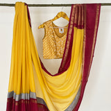 Mishrita Twin Border Chiffon Saree - Yellow, Maroon and Grey