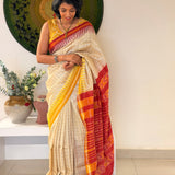 Tissue Woven Ikat Silk Saree - Beige