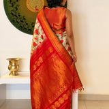 Floral Handprinted Gadwal Silk Saree – Red